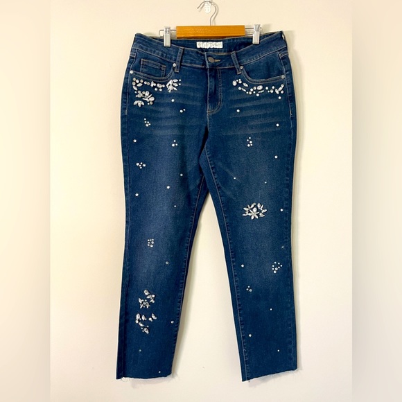 Cato Denim - Cato Womens Jeans Size 8 Blue Dark Wash Jeweled Mid Rise Ankle Denim Bottoms
